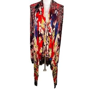 Focus 2000 Lightweight Colorful Cardigan Large Open Front Knit Sweater